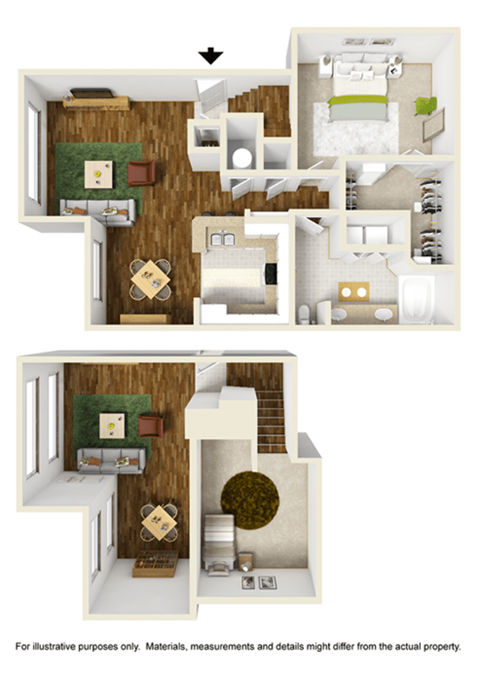 Floor plan for 1 bed, 1 bath, 984 sqft